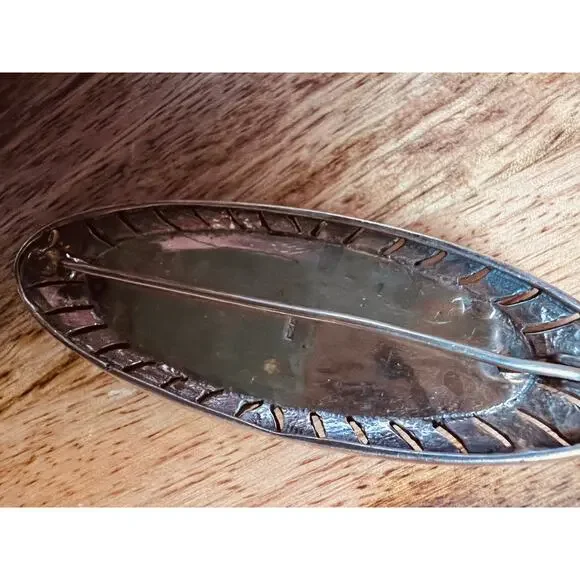 Vintage Sterling Silver 925 Marcasite Brooch with Mother of Pearl 2.75” Oval Pin - Picture 6 of 9